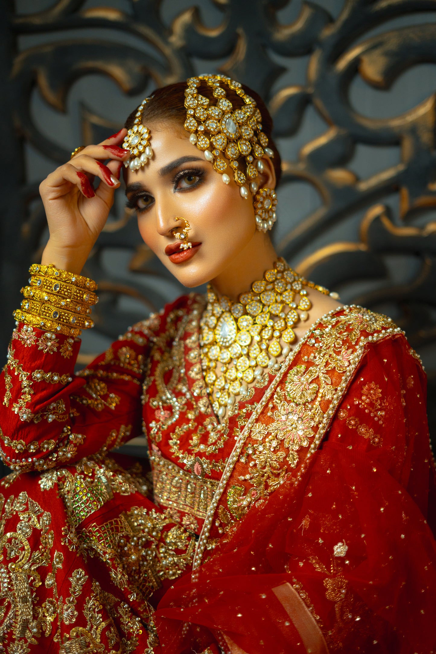 Handcrafted Bridal Set in Gutka Gold Polish – Timeless Royalty